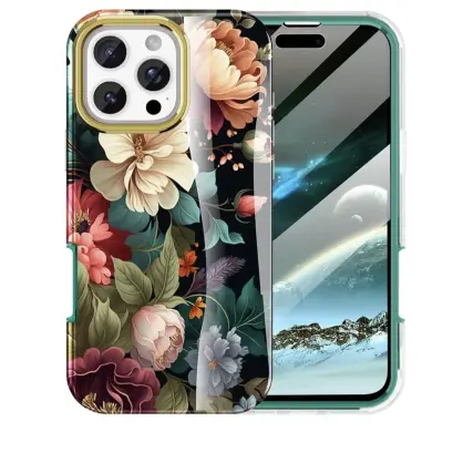 Funda de TPU de Flores con Protector de Pantalla para Iphone 16 Pro  - Marca Turquiase — imagen 1
