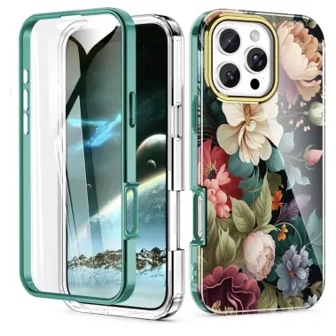 Funda de TPU de Flores con Protector de Pantalla para Iphone 16 Pro  - Marca Turquiase — imagen 2