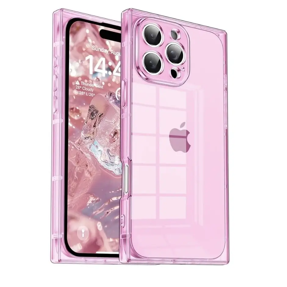 Funda Transparente con protección de cámara y esquinas reforzadas para Iphone 15 Pro Max - Color Rosa Traslúcido Marca Tzomsze — imagen 1