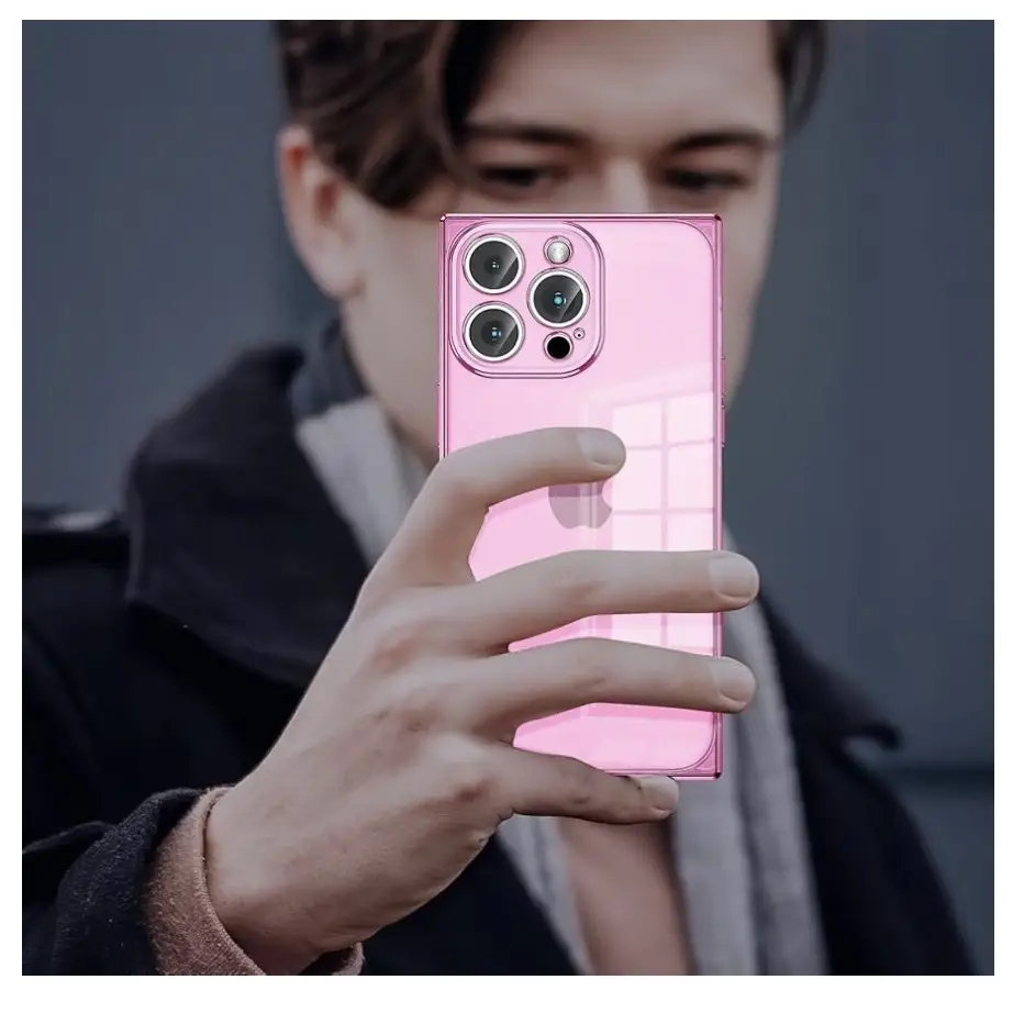 Funda Transparente con protección de cámara y esquinas reforzadas para Iphone 15 Pro Max - Color Rosa Traslúcido Marca Tzomsze — imagen 4