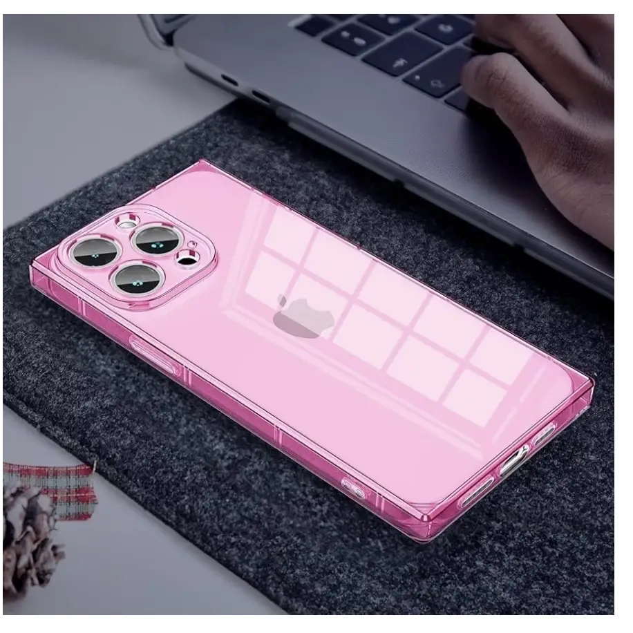 Funda Transparente con protección de cámara y esquinas reforzadas para Iphone 15 Pro Max - Color Rosa Traslúcido Marca Tzomsze — imagen 3