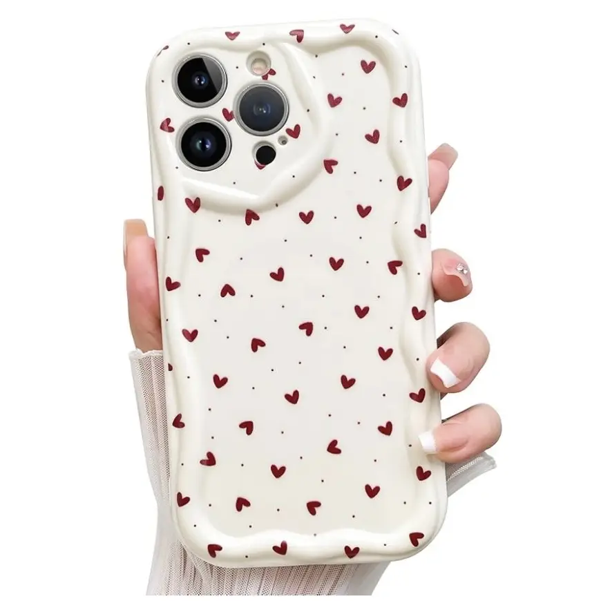 Funda de TPU Flexible con diseño de corazones para Iphone 15 Pro Max - Color Blanco — imagen 1