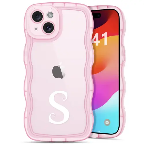 Funda personalizada para iPhone 13 con inicial T, bonita funda protectora de TPU con borde ondulado rizado. - Color rosa's photo #1