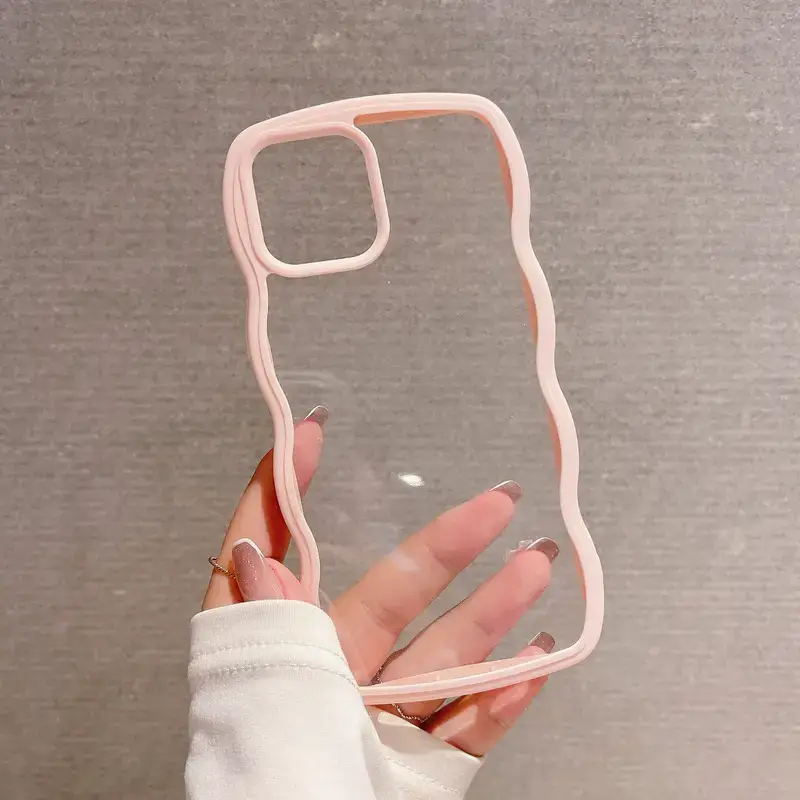 Funda personalizada para iPhone 13 con inicial T, bonita funda protectora de TPU con borde ondulado rizado. - Color rosa's photo #1