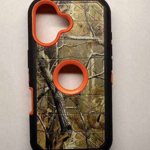 Funda Protectora Híbrida a Prueba de Golpes para Iphone 16 Diseño de Doble Capa - Color Naranja / Negro — imagen 1