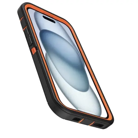 Funda Protectora Híbrida a Prueba de Golpes para Iphone 16 Diseño de Doble Capa - Color Naranja / Negro — imagen 3