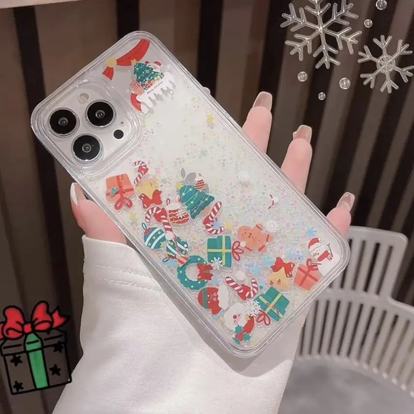 Funda de TPU Flexible para Iphone 15 Pro Max - Color Transparente con Purpurina temática Navideña — imagen 3