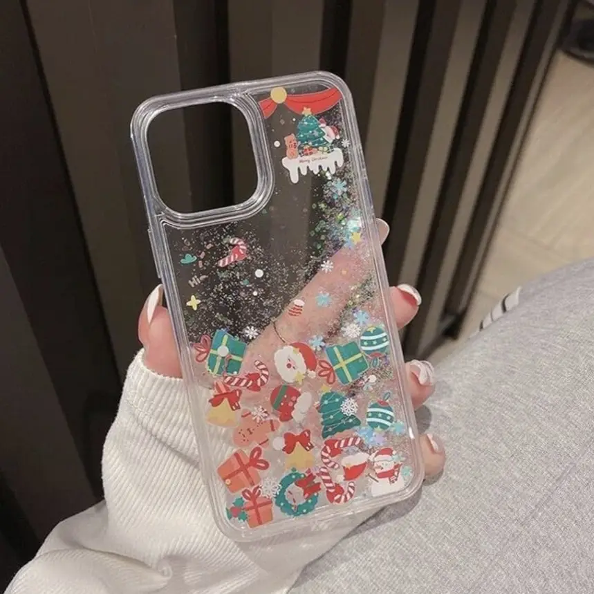 Funda de TPU Flexible para Iphone 15 Pro Max - Color Transparente con Purpurina temática Navideña — imagen 2
