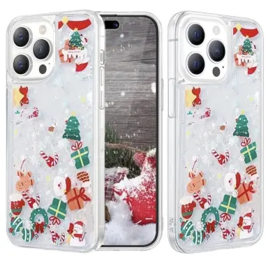 Funda de TPU Flexible para Iphone 15 Pro Max - Color Transparente con Purpurina temática Navideña — imagen 1
