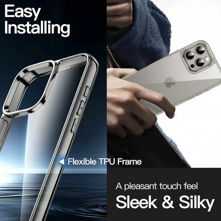Funda de TPU Rígido para trasera transparente antiarañazos para Iphone 15 Pro - Color Clear Negro — imagen 2