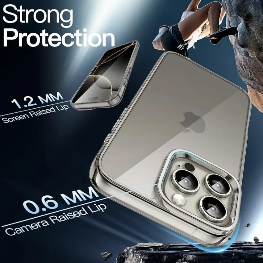 Funda de TPU Rígido para trasera transparente antiarañazos para Iphone 15 Pro - Color Clear Negro — imagen 4