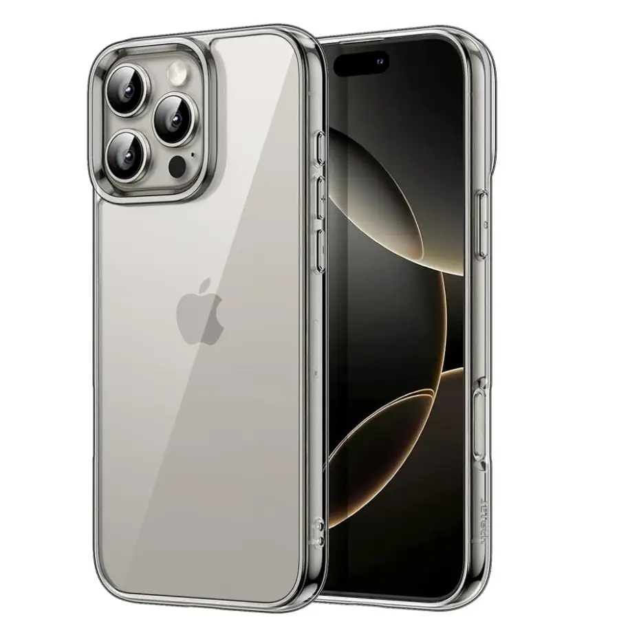 Funda de TPU Rígido para trasera transparente antiarañazos para Iphone 15 Pro - Color Clear Negro — imagen 1