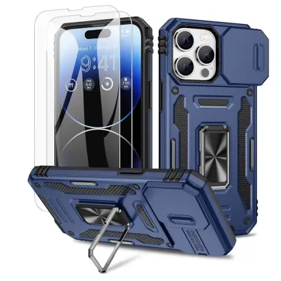 Funda con Soporte Giratorio 360 grado integrado para Iphone 15 Pro - Color Azul / Negro's photo #1