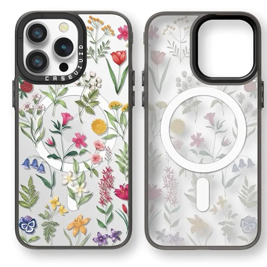 Funda Magnética con Compatibilidad MagSafe para Iphone 15 Pro  con diseño de Flores y Mariposas - Color Gris Negro  Marca CaseVivid's photo #1