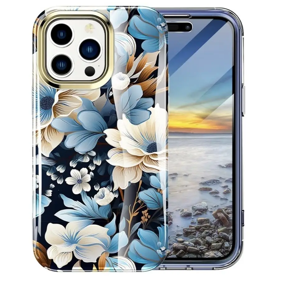 Funda de TPU Resistente a Golpes con Protección de pantalla ligera y elegante para Iphone 15 Pro - Color Clear diseño Flores Marca Turquiase's photo #3
