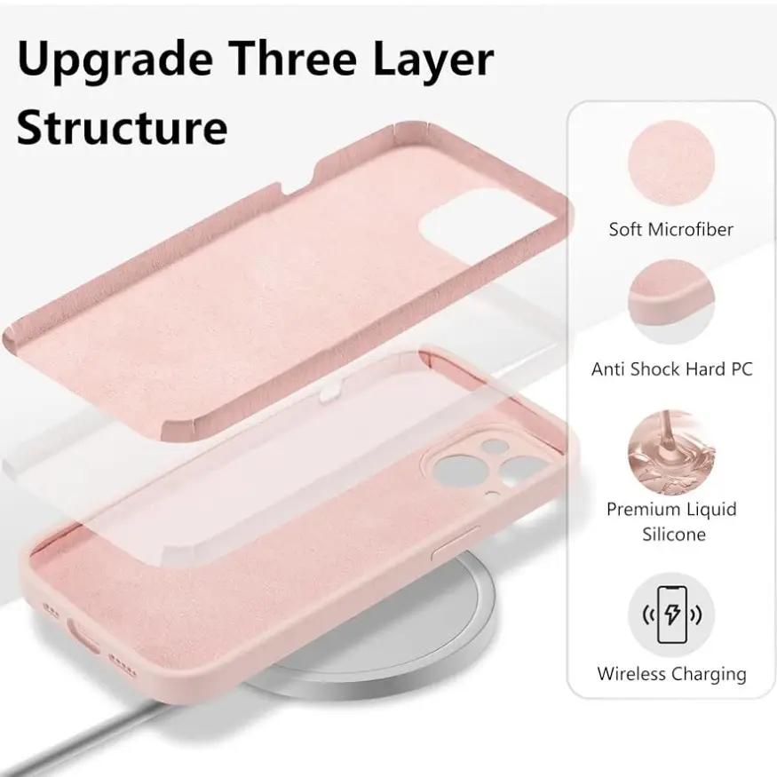 Funda de Silicona para Iphone 15 Plus ( forro de microfibra suave antiarañazos ) - Color Rosa Palo — imagen 3