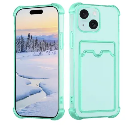 Funda de TPU flexible Transparente con tarjetero incluido  para Iphone 15 Plus - Color Clear Verde — imagen 1