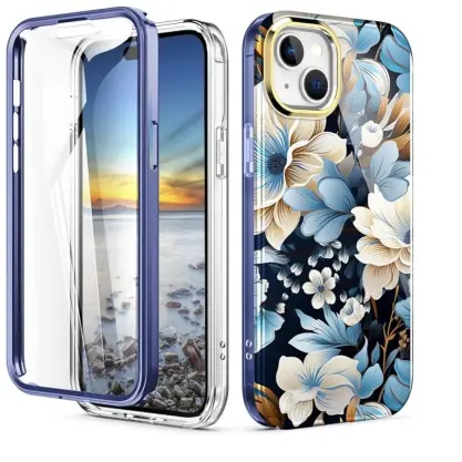 Funda de TPU resistente a Golpes con Protección de pantalla ligera y elegante para Iphone 15 Plus - Color Clear diseño Flores Marca Turquiase — imagen 1