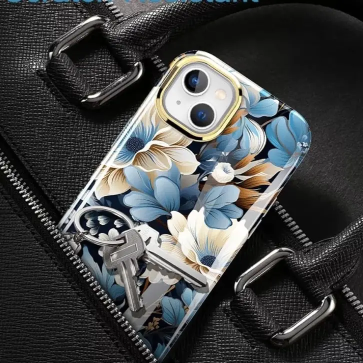 Funda de TPU resistente a Golpes con Protección de pantalla ligera y elegante para Iphone 15 Plus - Color Clear diseño Flores Marca Turquiase — imagen 5