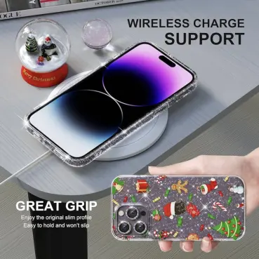 Funda para iPhone 13 Pro Max de Navidad, funda transparente con purpurina brillante's photo #1