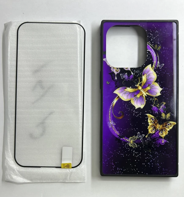 Funda de silicona para iPhone 14 Pro con diseño de mariposa y mica de cristal - Color Morado's foto | La Gran Manzana |  BizneCubano
