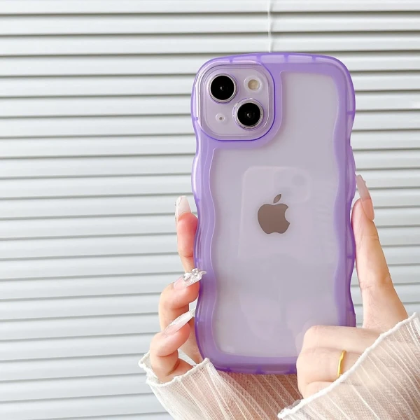 Funda de teléfono para iPhone 14 Plus forma onda kawaii antigolpes - Color Transparente con bordes morado's foto | La Gran Manzana |  BizneCubano