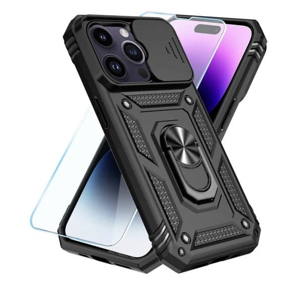 Funda compatible con iPhone 14 Pro Max con protector de pantalla HD, cubierta de cámara deslizante y soporte de anillo giratorio, [grado militar] funda para iPhone 14 Pro - Color Negro's foto | La Gran Manzana |  BizneCubano
