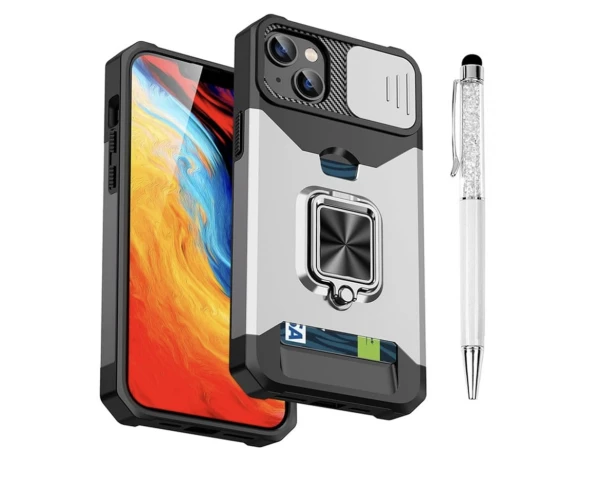 Funda de TPU compatible con iPhone 14 Plus con protector de cámara, soporte de anillo giratorio de 360° - Color negro y gris's foto | La Gran Manzana |  BizneCubano