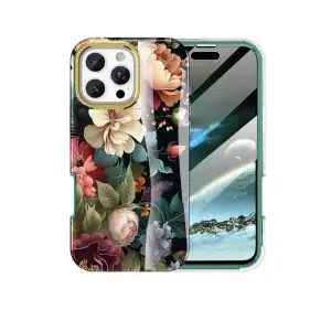 Funda de TPU de Flores con Protector de Pantalla para Iphone 16 Pro  - Marca Turquiase miniatura 1