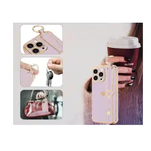 Funda de TPU flexible con diseño de corazones , borde chapado en función atril para Iphone 15 Pro Max - Color Púrpura miniatura 2