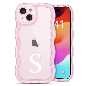Funda personalizada para iPhone 13 con inicial T, bonita funda protectora de TPU con borde ondulado rizado. - Color rosa miniatura 1
