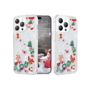 Funda de TPU Flexible para Iphone 15 Pro Max - Color Transparente con Purpurina temática Navideña miniatura 1