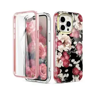 Funda de TPU con Flores con Protector de Pantalla para Iphone 15 Pro Max - Marca Turquiase miniatura 1