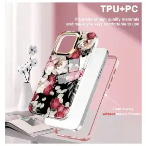 Funda de TPU con Flores con Protector de Pantalla para Iphone 15 Pro Max - Marca Turquiase miniatura 4