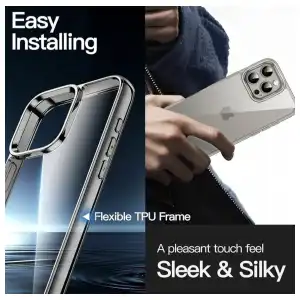 Funda de TPU Rígido para trasera transparente antiarañazos para Iphone 15 Pro - Color Clear Negro miniatura 2