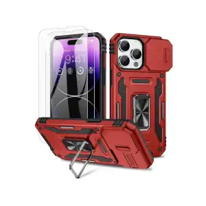 Funda con protección con soporte de anillo giratorio de 360 grado para Iphone 15 Pro - Color Negro / Rojo miniatura 1