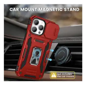 Funda con protección con soporte de anillo giratorio de 360 grado para Iphone 15 Pro - Color Negro / Rojo miniatura 4