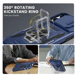 Funda con Soporte Giratorio 360 grado integrado para Iphone 15 Pro - Color Azul / Negro miniatura 2