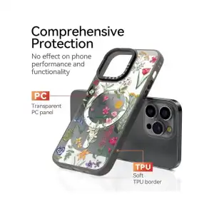 Funda Magnética con Compatibilidad MagSafe para Iphone 15 Pro  con diseño de Flores y Mariposas - Color Gris Negro  Marca CaseVivid miniatura 2