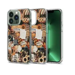 Funda de TPU Flexible con tarjetero diseño retro estético de calabaza de otoño para Iphone 15 Pro  - Color Clear Naranja miniatura 1