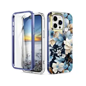 Funda de TPU Resistente a Golpes con Protección de pantalla ligera y elegante para Iphone 15 Pro - Color Clear diseño Flores Marca Turquiase miniatura 1