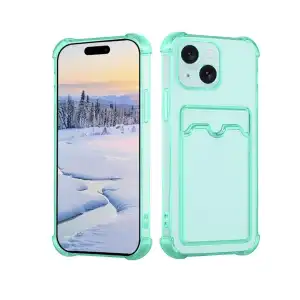 Funda de TPU flexible Transparente con tarjetero incluido  para Iphone 15 Plus - Color Clear Verde miniatura 1