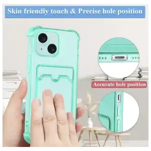 Funda de TPU flexible Transparente con tarjetero incluido  para Iphone 15 Plus - Color Clear Verde miniatura 4