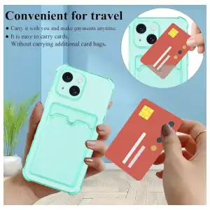 Funda de TPU flexible Transparente con tarjetero incluido  para Iphone 15 Plus - Color Clear Verde miniatura 2