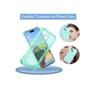 Funda de TPU flexible Transparente con tarjetero incluido  para Iphone 15 Plus - Color Clear Verde miniatura 3