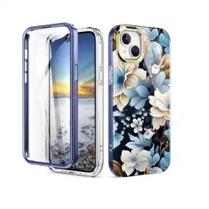 Funda de TPU resistente a Golpes con Protección de pantalla ligera y elegante para Iphone 15 Plus - Color Clear diseño Flores Marca Turquiase miniatura 1