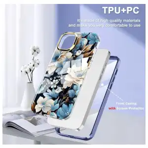 Funda de TPU resistente a Golpes con Protección de pantalla ligera y elegante para Iphone 15 Plus - Color Clear diseño Flores Marca Turquiase miniatura 7