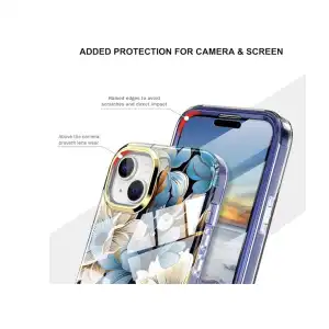 Funda de TPU resistente a Golpes con Protección de pantalla ligera y elegante para Iphone 15 Plus - Color Clear diseño Flores Marca Turquiase miniatura 6