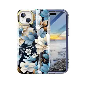Funda de TPU resistente a Golpes con Protección de pantalla ligera y elegante para Iphone 15 Plus - Color Clear diseño Flores Marca Turquiase miniatura 2