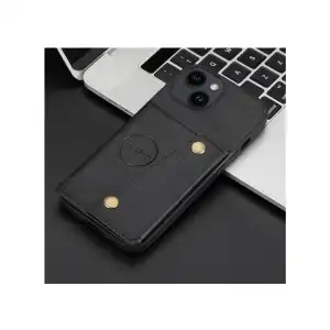 Funda portatarjetas para iPhone 14 Plus, espalda con bolsa de tarjetas multifunción de doble hebilla plegable de cuero PU miniatura 2